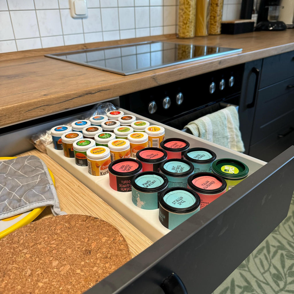 Gewürzhalter - für JustSpices Gewürze -Gewürze - Ostmann - Just Spices - Küche -Schubladen Halterung - Personalisierbar - spicerack