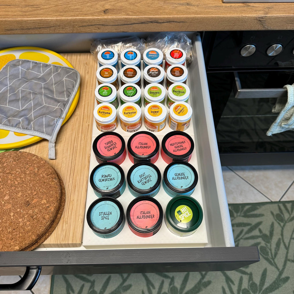 Gewürzhalter - für JustSpices Gewürze -Gewürze - Ostmann - Just Spices - Küche -Schubladen Halterung - Personalisierbar - spicerack