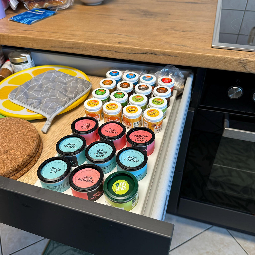 Gewürzhalter - für JustSpices Gewürze -Gewürze - Ostmann - Just Spices - Küche -Schubladen Halterung - Personalisierbar - spicerack